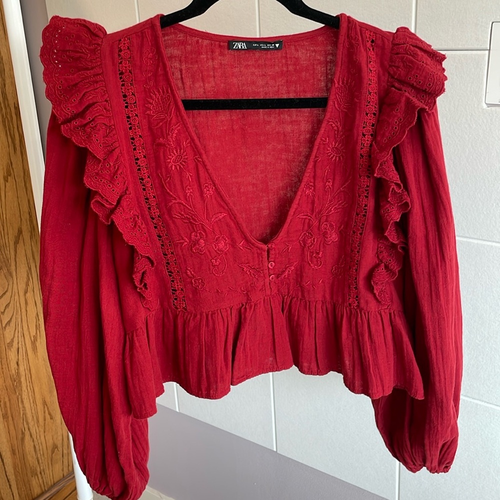 ZARA size L brick red blouse
